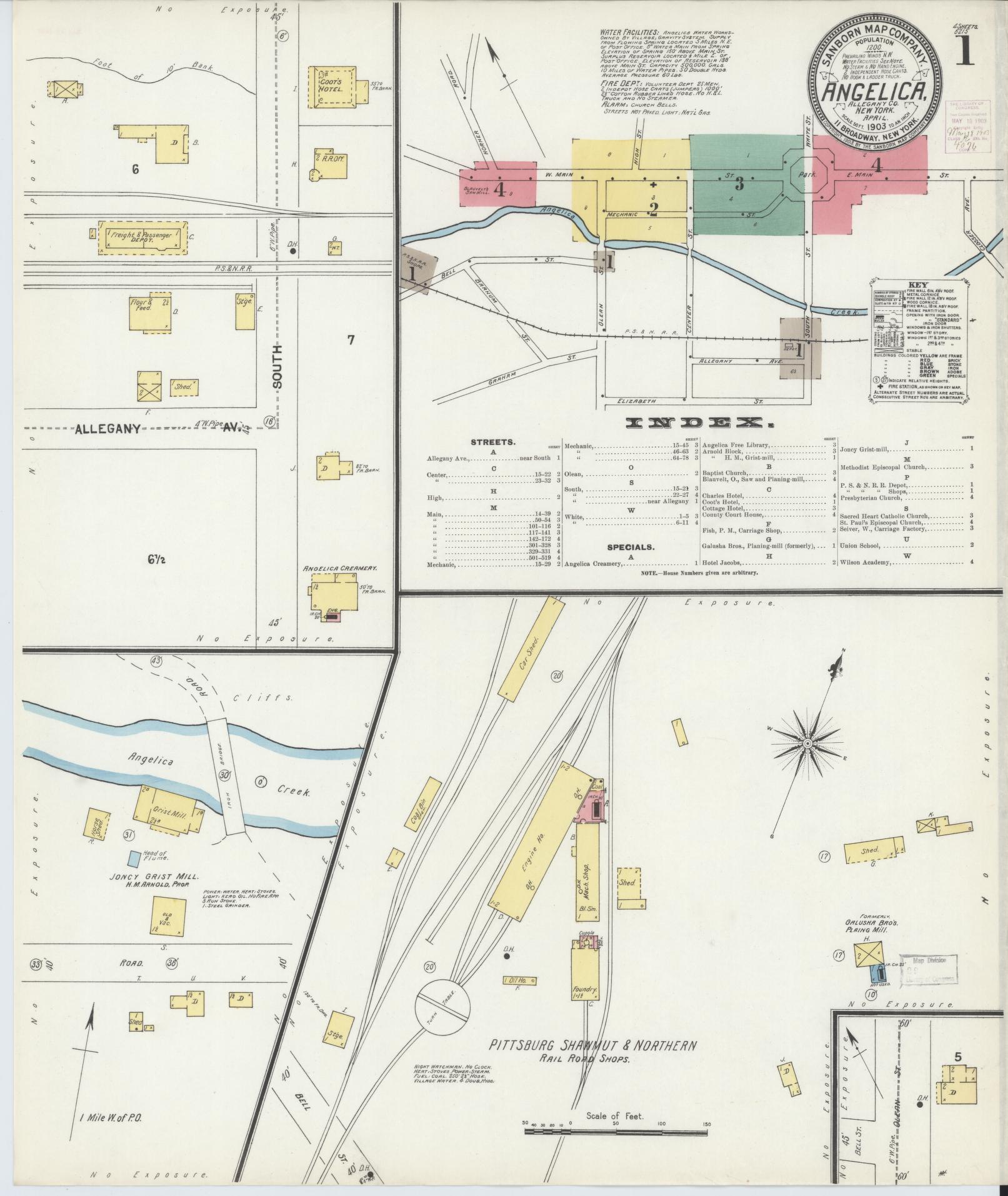 Sanborn Fire Insurance Map from Angelica, Allegany County, New York (1903), Sheet #0001 - Complete Map Set gallery image, historic Sanborn map, vintage wall art, New York New York