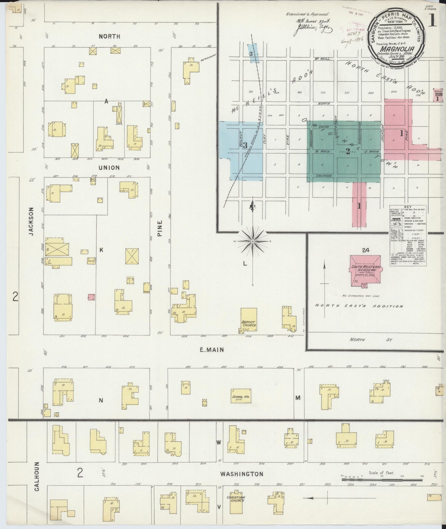 Sanborn Fire Insurance Map from Magnolia, Columbia County, Arkansas (1896), Sheet #0001 - Historic Sanborn Fire Insurance Map Print, vintage old map wall art, antique decor, genealogy gift, Arkansas Arkansas map