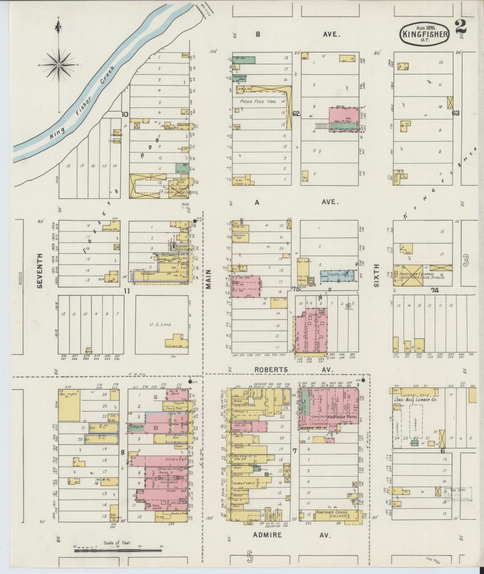 Sanborn Fire Insurance Map from Kingfisher, Kingfisher County, Oklahoma (1895), Sheet #0002 - Complete Map Set gallery image, historic Sanborn map, vintage wall art, Oklahoma Oklahoma