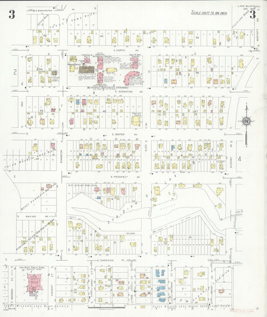 Sanborn Fire Insurance Map from Lake Bluff, Lake County, Illinois (1937), Sheet #0003 - Historic Sanborn Fire Insurance Map Print, vintage old map wall art, antique decor, genealogy gift, Illinois Illinois map