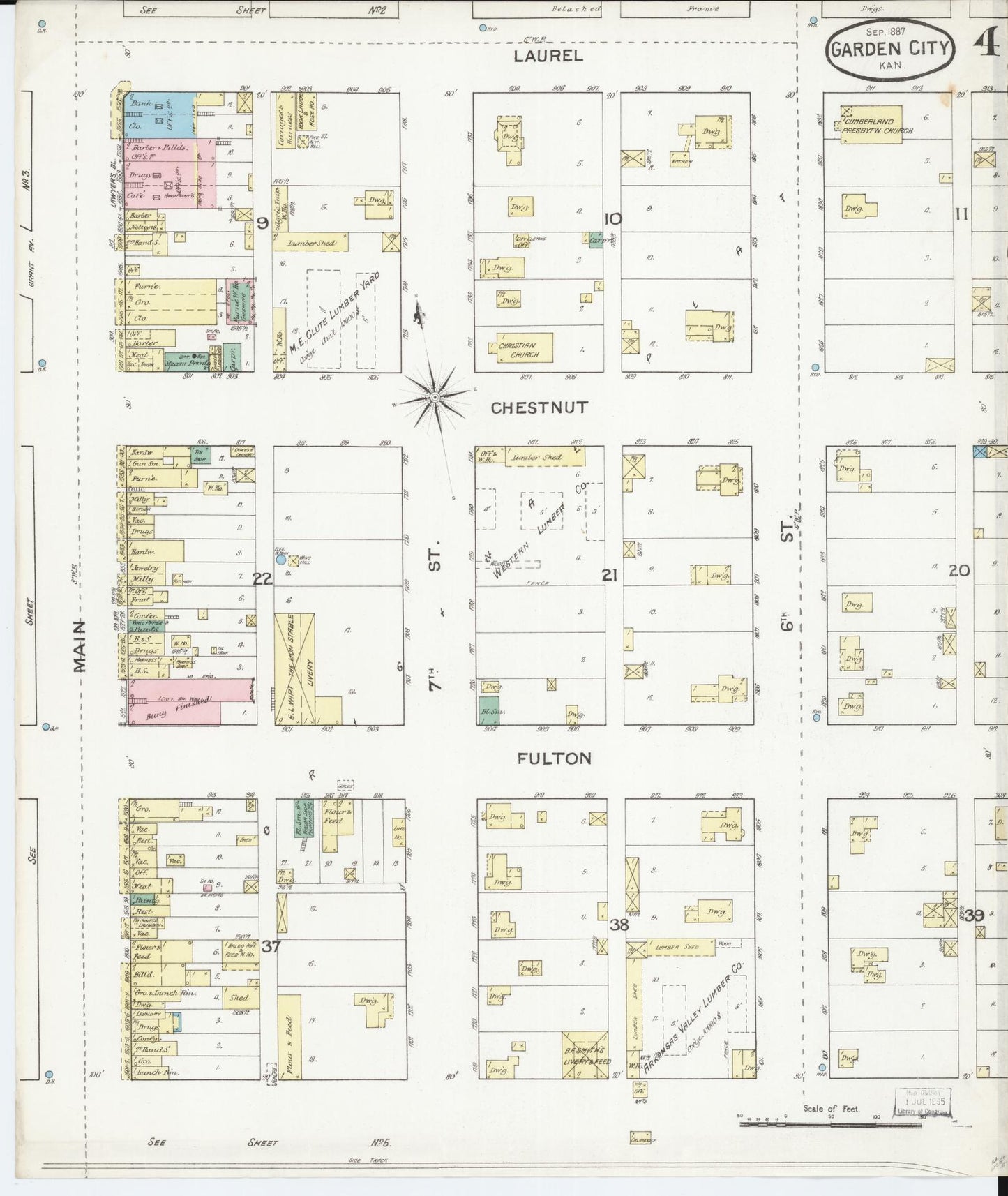 Sanborn Fire Insurance Map from Garden City, Finney County, Kansas (1887), Sheet #0004 - Historic Sanborn Fire Insurance Map Print, vintage old map wall art, antique decor, genealogy gift, Kansas Kansas map