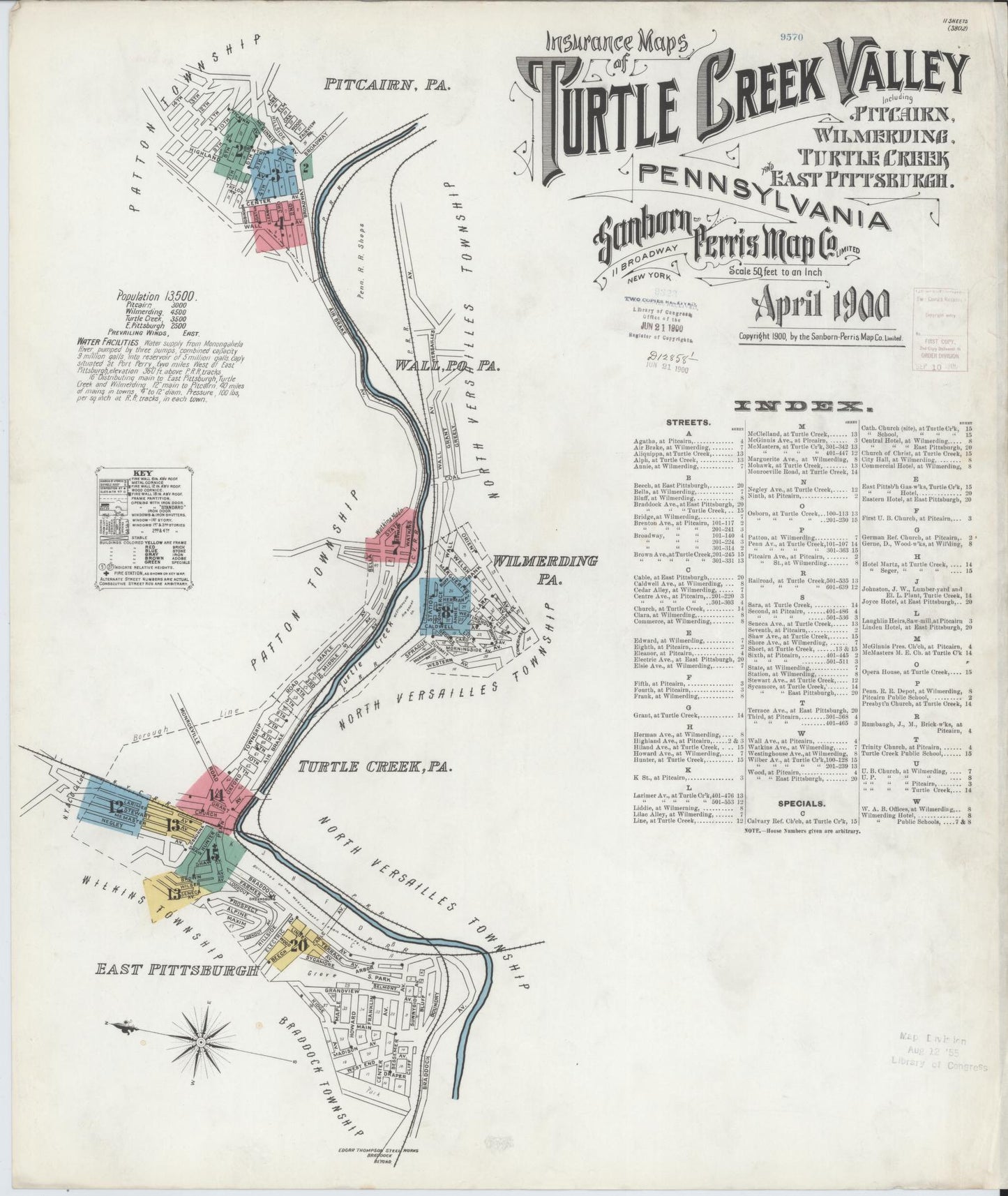 Sanborn Fire Insurance Map from Turtle Creek Valley, Allegheny County, Pennsylvania (1900), Sheet #0001 - Complete Map Set gallery image, historic Sanborn map, vintage wall art, Pennsylvania Pennsylvania