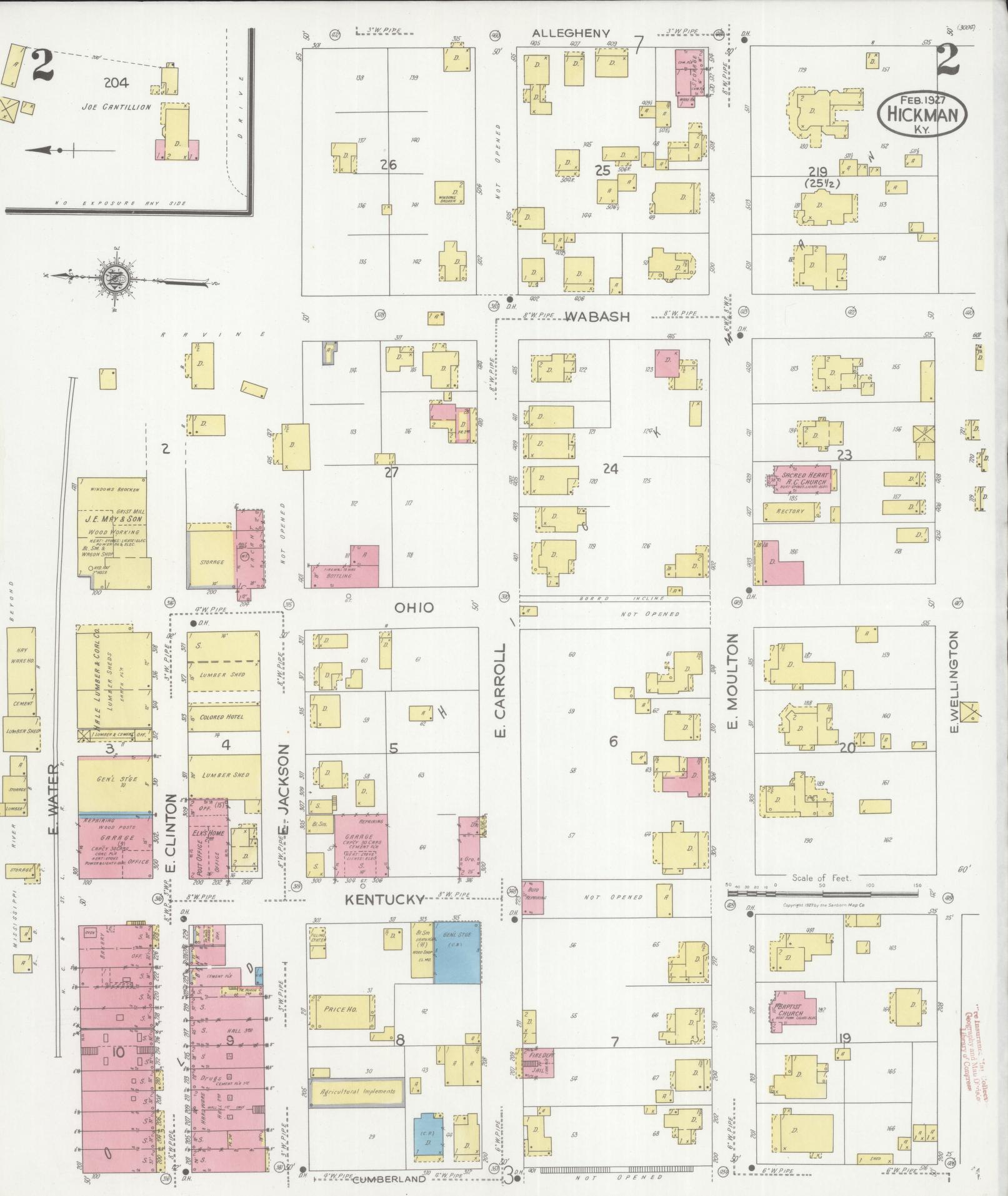 Sanborn Fire Insurance Map from Hickman, Fulton County, Kentucky (1927), Sheet #0002 - Complete Map Set gallery image, historic Sanborn map, vintage wall art, Kentucky Kentucky