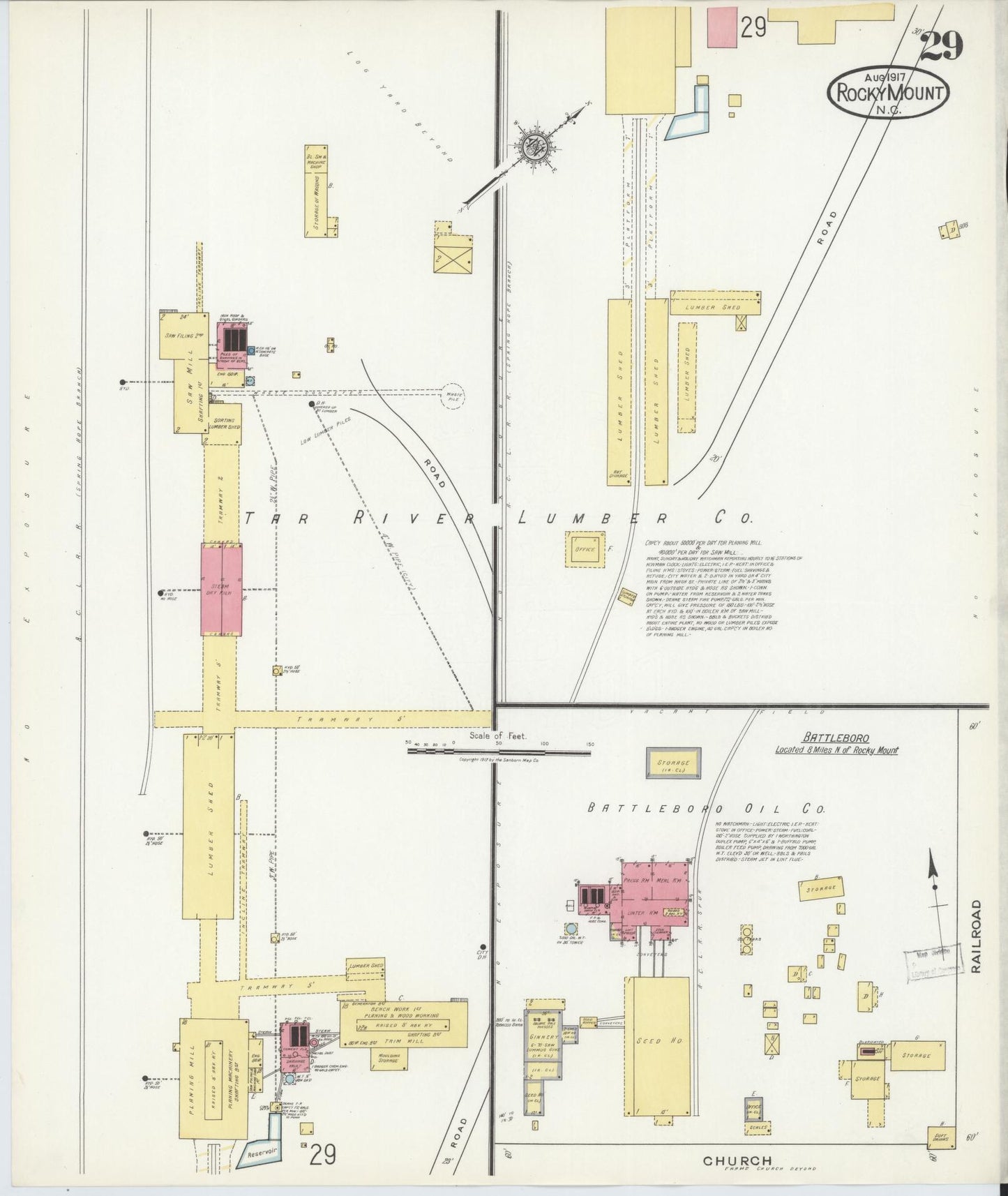 Sanborn Fire Insurance Map from Rocky Mount, Edgecombe And Nash Counties, North Carolina (1917), Sheet #0029 - Historic Sanborn Fire Insurance Map Print, vintage old map wall art, antique decor, genealogy gift, North Carolina North Carolina map