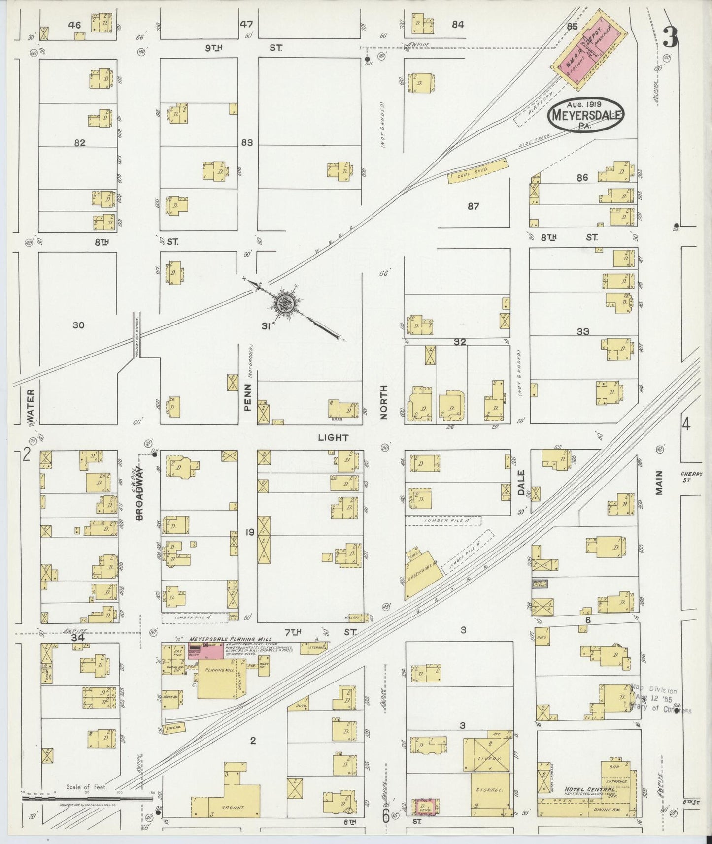 Sanborn Fire Insurance Map from Meyersdale, Somerset County, Pennsylvania (1919), Sheet #0003 - Complete Map Set gallery image, historic Sanborn map, vintage wall art, Pennsylvania Pennsylvania