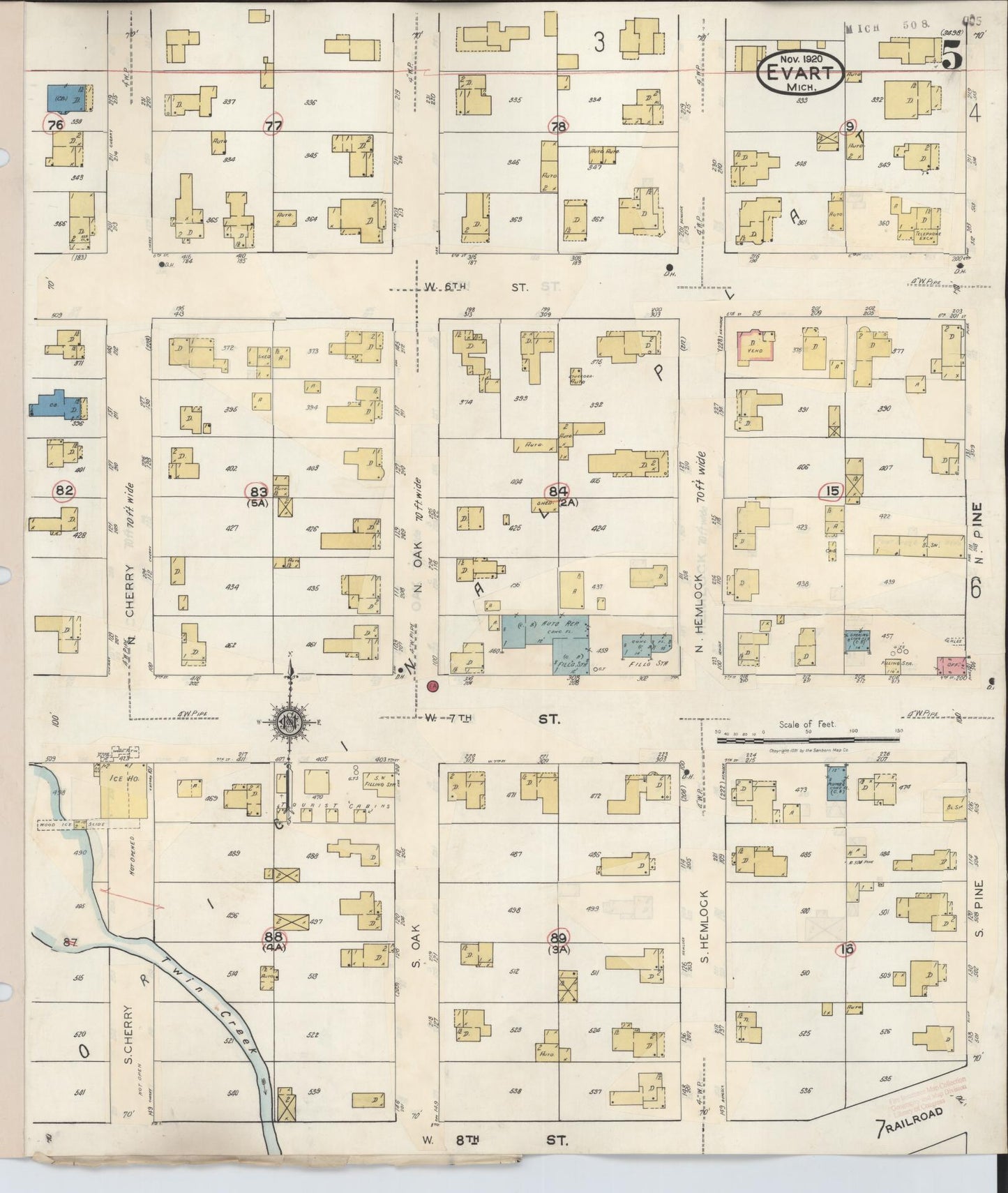 Sanborn Fire Insurance Map from Evart, Osceola County, Michigan (1942), Sheet #0005 - Complete Map Set gallery image, historic Sanborn map, vintage wall art, Michigan Michigan