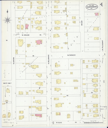 Sanborn Fire Insurance Map from Independence, Jackson County, Missouri (1907), Sheet #0004 - Complete Map Set gallery image, historic Sanborn map, vintage wall art, Missouri Missouri