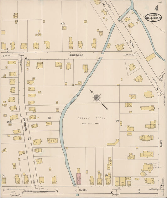 Sanborn Fire Insurance Map from Wellsboro, Tioga County, Pennsylvania (1922), Sheet #0004 - Historic Sanborn Fire Insurance Map Print, vintage old map wall art, antique decor, genealogy gift, Pennsylvania Pennsylvania map