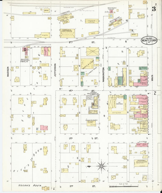 Sanborn Fire Insurance Map from Montezuma, Poweshiek County, Iowa (1902), Sheet #0003 - Historic Sanborn Fire Insurance Map Print, vintage old map wall art