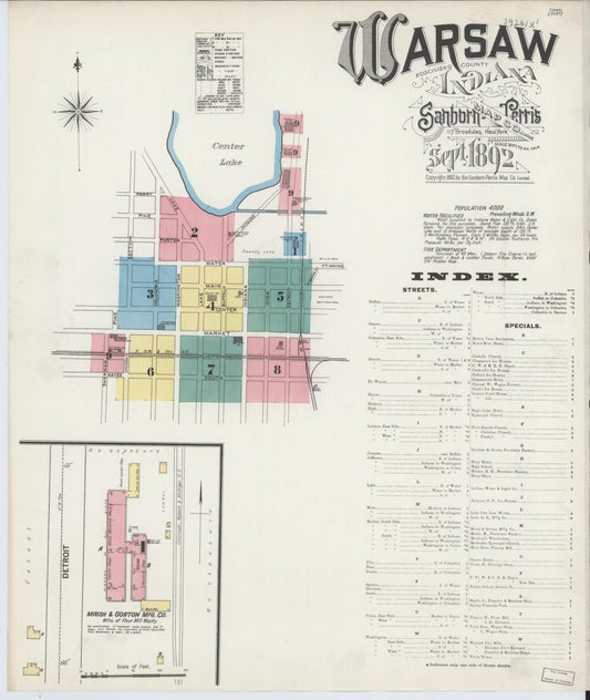 Sanborn Fire Insurance Map from Warsaw, Kosciusko County, Indiana (1892), Sheet #0001 - Historic Sanborn Fire Insurance Map Print, vintage old map wall art, antique decor, genealogy gift, Indiana Indiana map