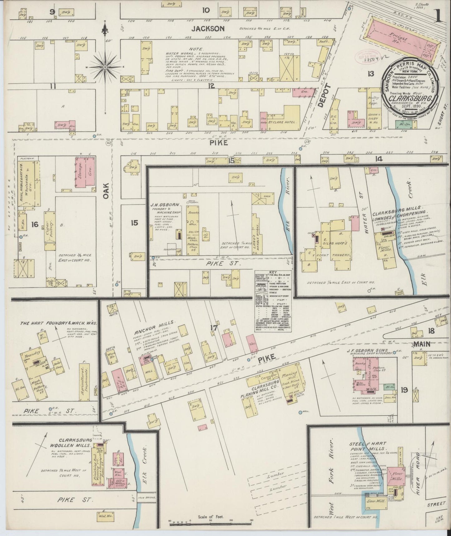 Sanborn Fire Insurance Map from Clarksburg, Harrison County, West Virginia. (1890) – Historic Sanborn Fire Insurance Map Print