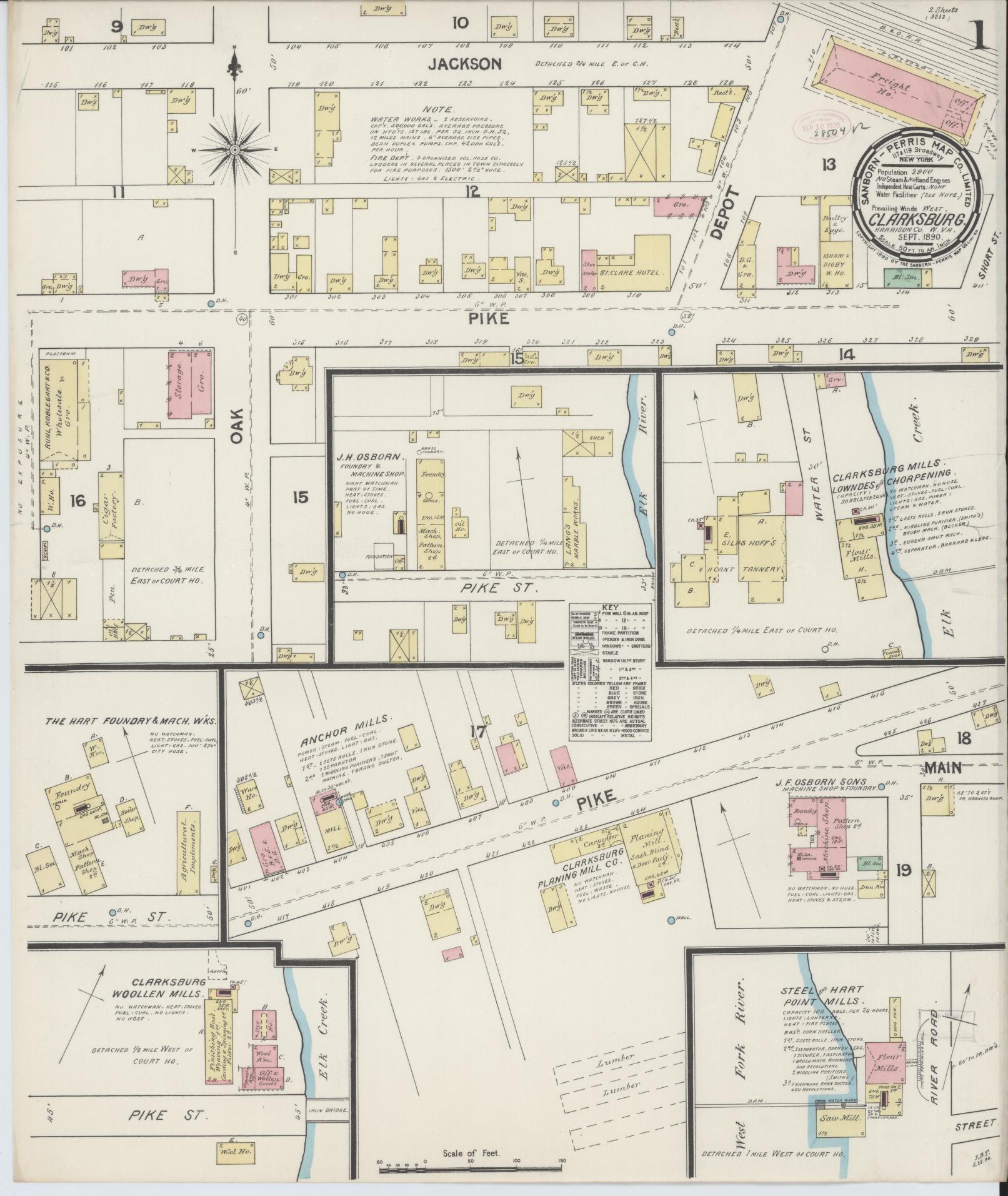 Sanborn Fire Insurance Map from Clarksburg, Harrison County, West Virginia. (1890) – Historic Sanborn Fire Insurance Map Print