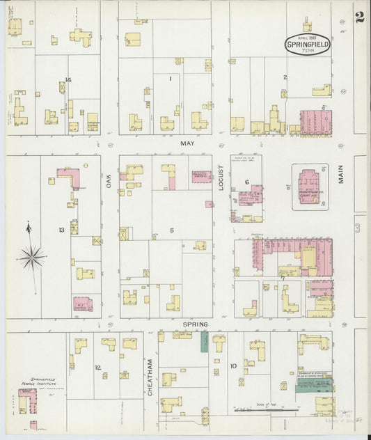 Sanborn Fire Insurance Map from Springfield, Robertson County, Tennessee (1893), Sheet #0002 - Historic Sanborn Fire Insurance Map Print, vintage old map wall art, antique decor, genealogy gift, Tennessee Tennessee map