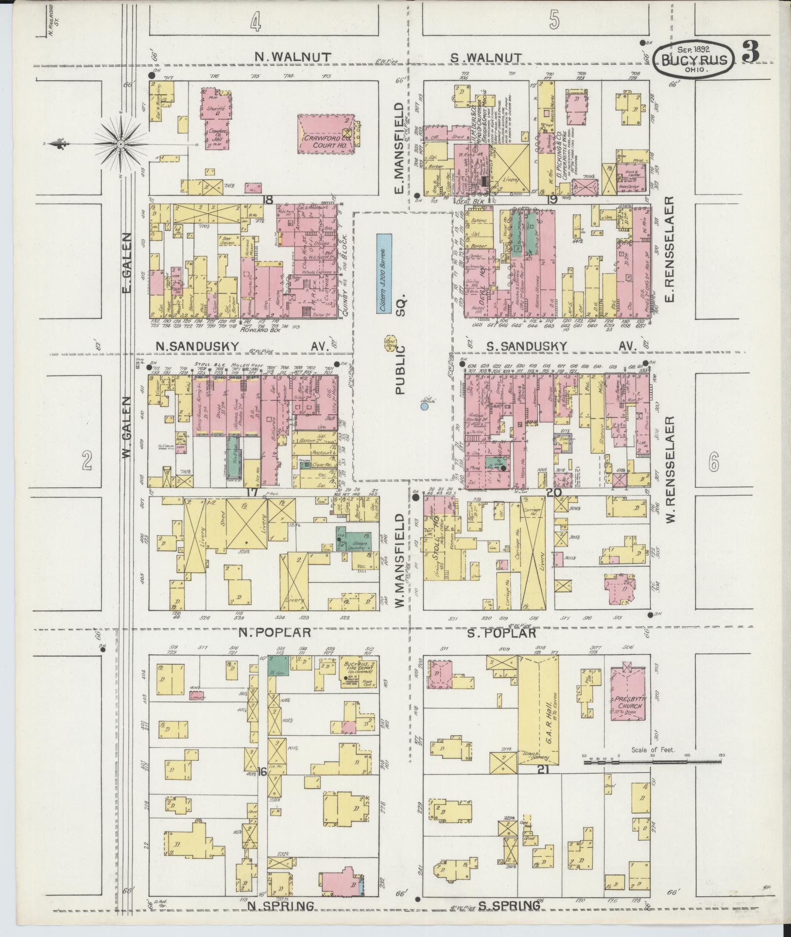 Sanborn Fire Insurance Map from Bucyrus, Crawford County, Ohio (1892), Sheet #0003 - Historic Sanborn Fire Insurance Map Print, vintage old map wall art, antique decor, genealogy gift, Ohio Ohio map