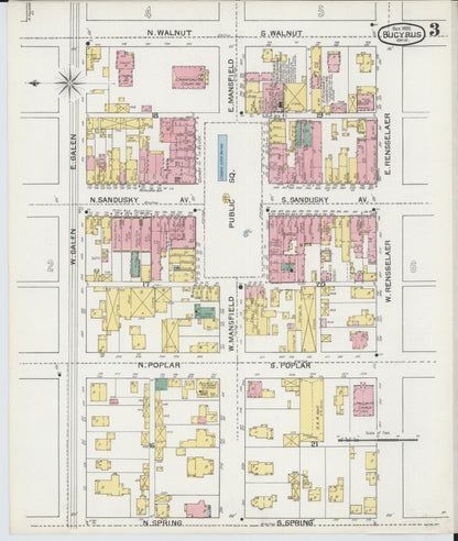 Sanborn Fire Insurance Map from Bucyrus, Crawford County, Ohio (1892), Sheet #0003 - Historic Sanborn Fire Insurance Map Print, vintage old map wall art, antique decor, genealogy gift, Ohio Ohio map