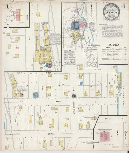 Sanborn Fire Insurance Map from Central Lake, Antrim County, Michigan (1929), Sheet #0001 - Historic Sanborn Fire Insurance Map Print, vintage old map wall art, antique decor, genealogy gift, Michigan Michigan map