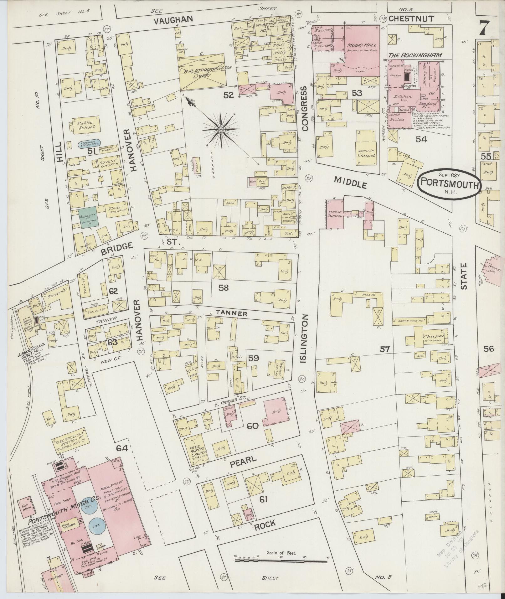 Sanborn Fire Insurance Map from Portsmouth, Rockingham County, New Hampshire (1887), Sheet #0007 - Historic Sanborn Fire Insurance Map Print, vintage old map wall art, antique decor, genealogy gift, New Hampshire New Hampshire map