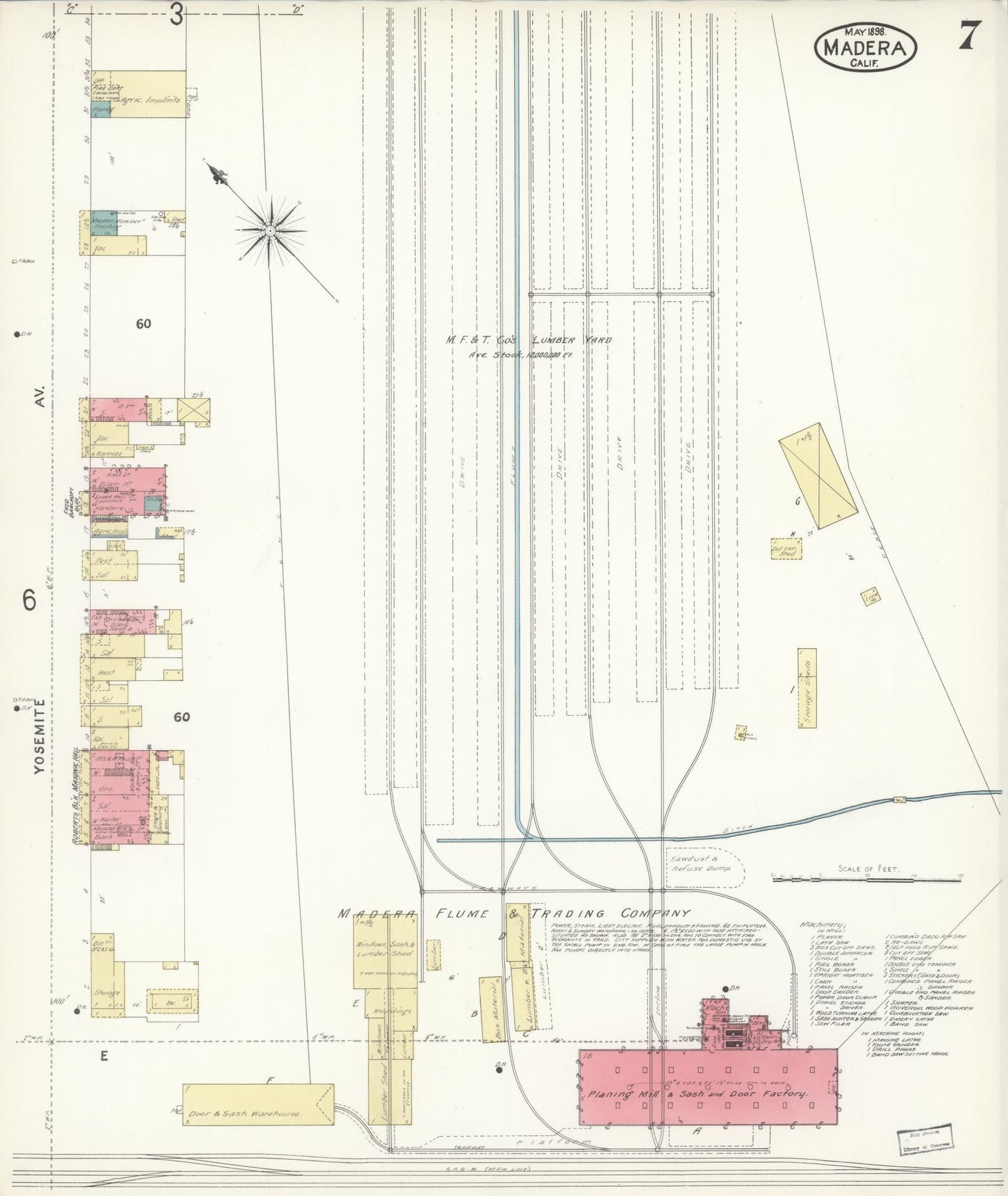 Sanborn Fire Insurance Map from Madera, Madera County, California (1898), Sheet #0007 - Historic Sanborn Fire Insurance Map Print, vintage old map wall art, antique decor, genealogy gift, California California map