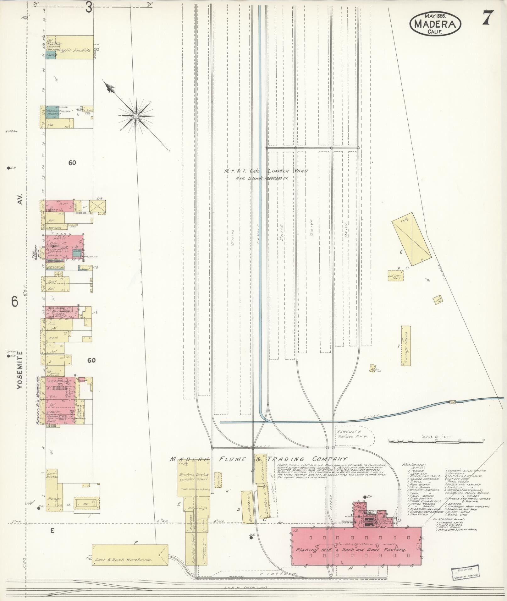 Sanborn Fire Insurance Map from Madera, Madera County, California (1898), Sheet #0007 - Historic Sanborn Fire Insurance Map Print, vintage old map wall art, antique decor, genealogy gift, California California map