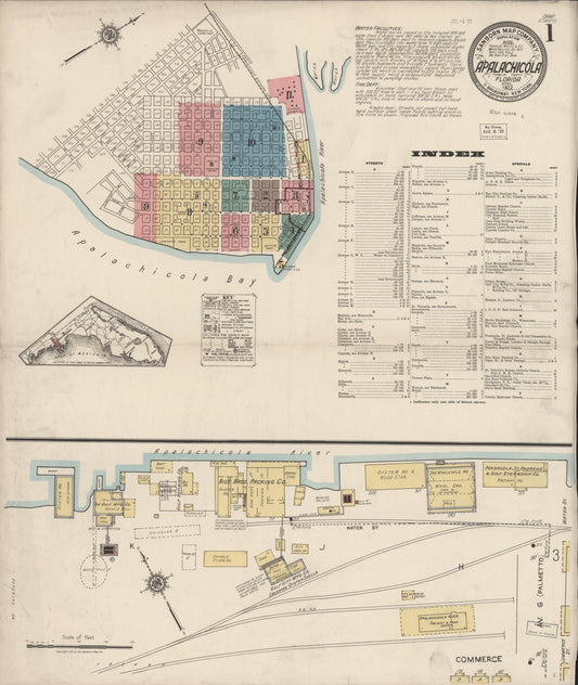 Sanborn Fire Insurance Map from Apalachicola, Franklin County, Florida (1922), Sheet #0001 - Complete Map Set gallery image, historic Sanborn map, vintage wall art, Florida Florida