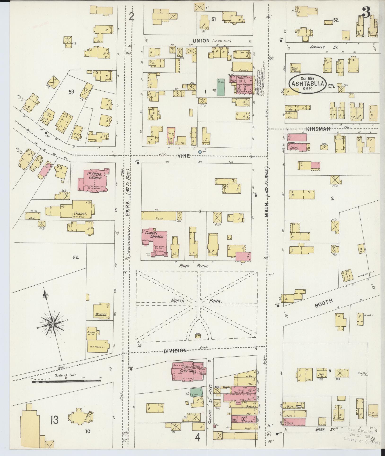 Sanborn Fire Insurance Map from Ashtabula, Ashtabula County, Ohio (1898), Sheet #0003 - Historic Sanborn Fire Insurance Map Print, vintage old map wall art, antique decor, genealogy gift, Ohio Ohio map
