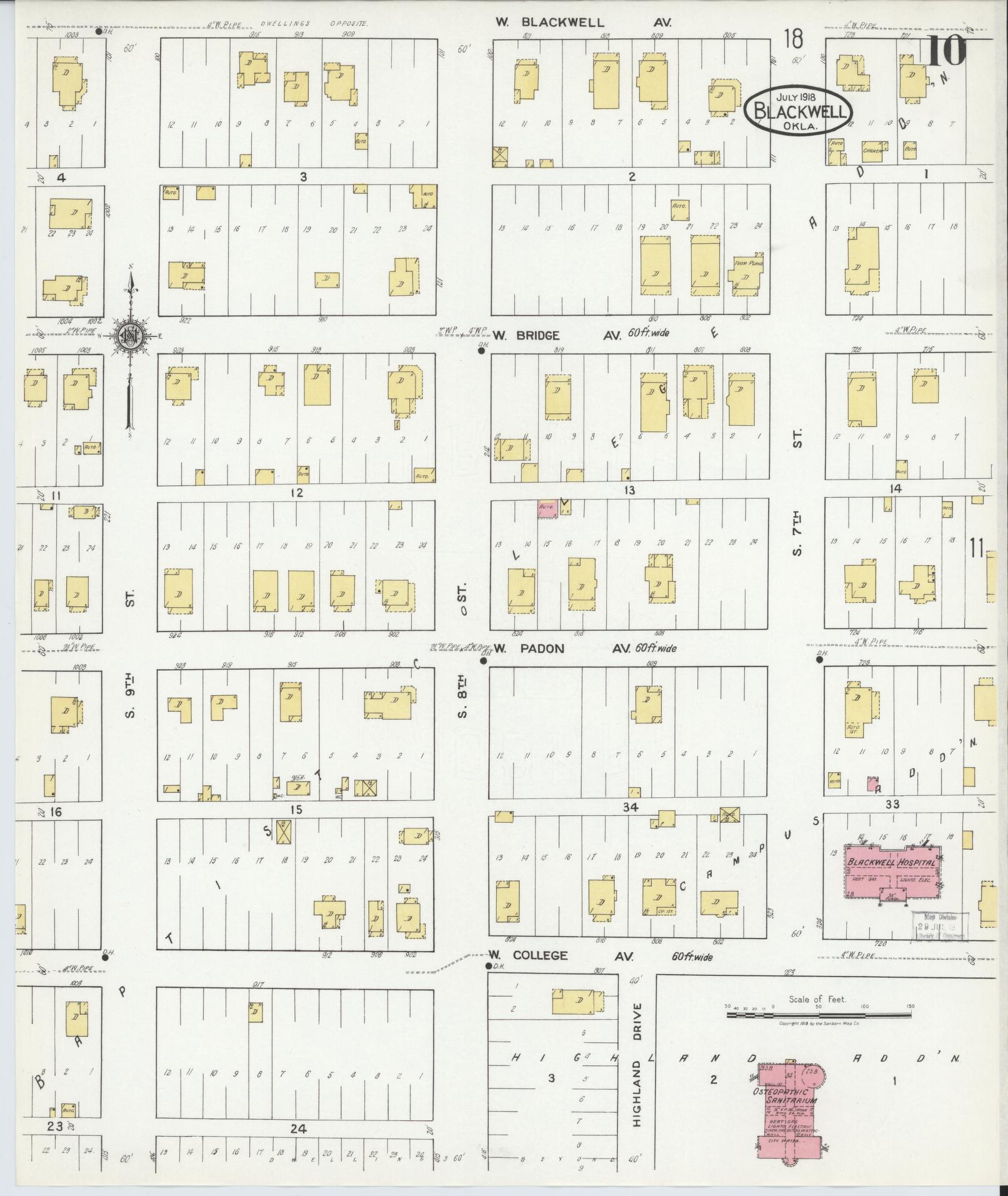 Sanborn Fire Insurance Map from Blackwell, Kay County, Oklahoma (1918), Sheet #0010 - Complete Map Set gallery image, historic Sanborn map, vintage wall art, Oklahoma Oklahoma