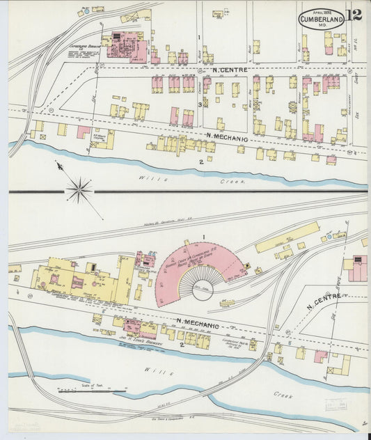 Allegany, Maryland - 1892 - Sanborn Fire Insurance Map, Sheet #0012 - Historic Sanborn Fire Insurance Map Print, Allegany Maryland 1892 0012 vintage old map wall art