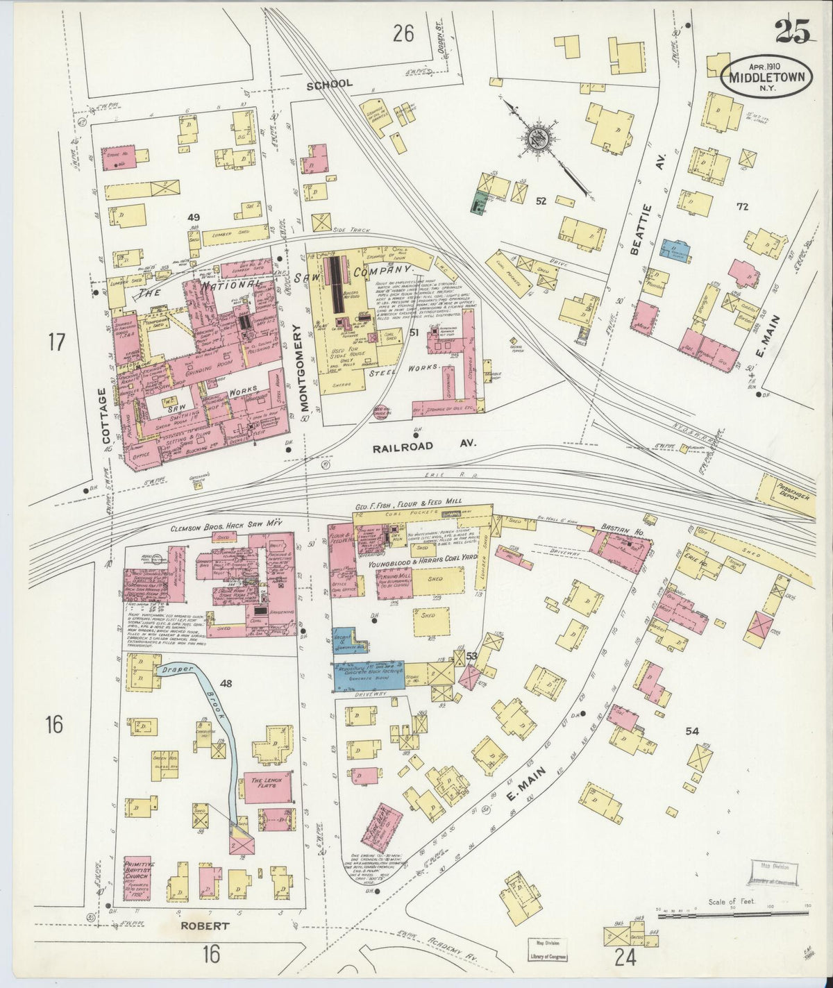 Sanborn Fire Insurance Map from Middletown, Orange County, New York (1910), Sheet #0025 - Complete Map Set gallery image, historic Sanborn map, vintage wall art, New York New York