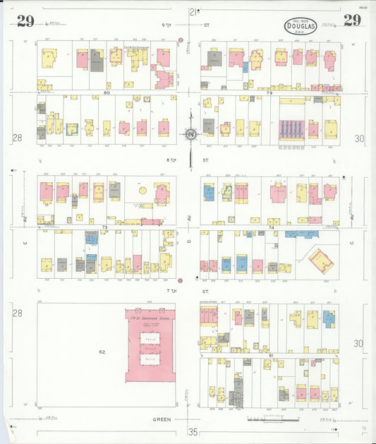 Sanborn Fire Insurance Map from Douglas, Cochise County, Arizona (1929), Sheet #0029 - Historic Sanborn Fire Insurance Map Print, vintage old map wall art, antique decor, genealogy gift, Arizona Arizona map