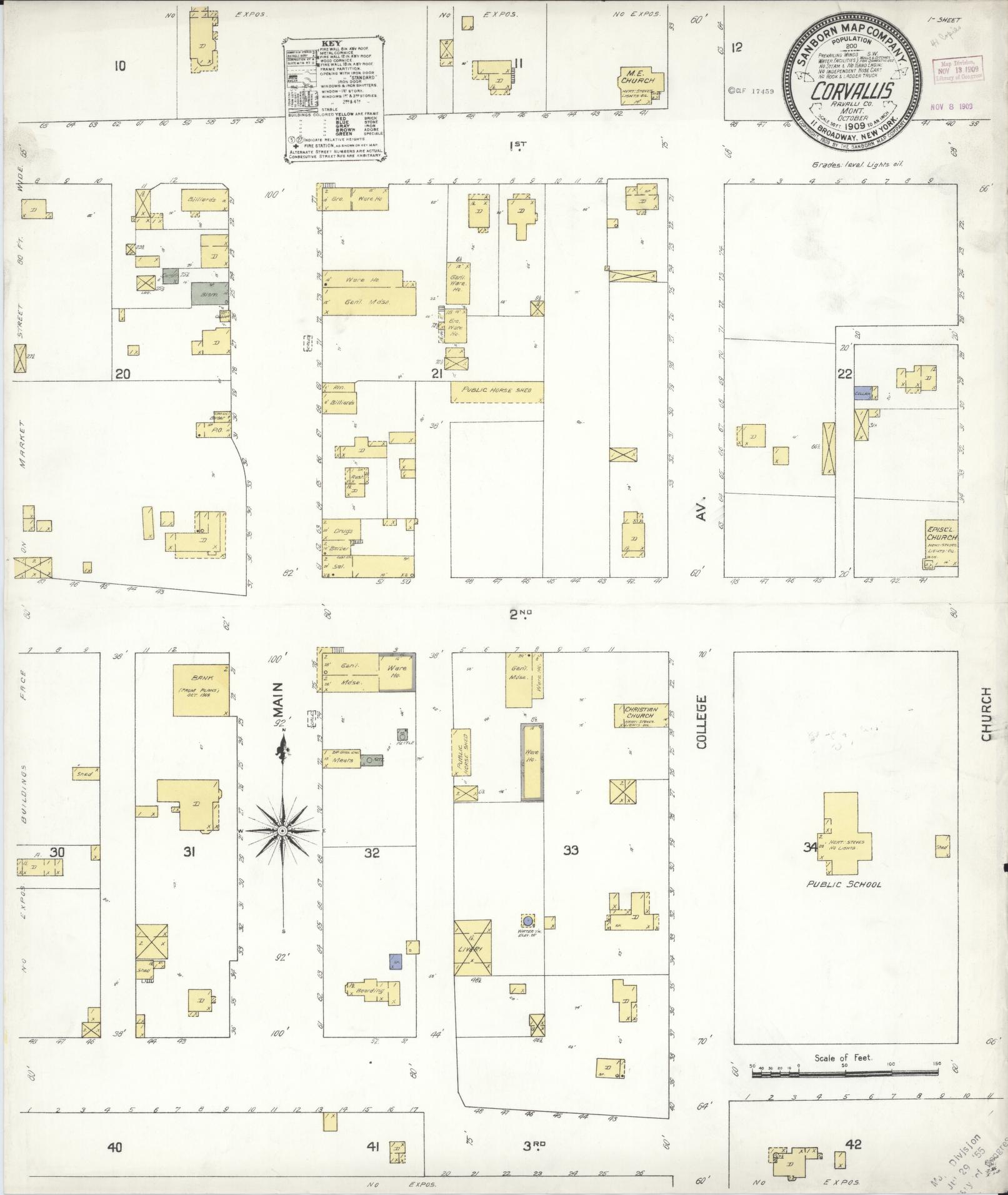 Sanborn Fire Insurance Map from Corvallis, Ravalli County, Montana (1909), Sheet #0001 - Historic Sanborn Fire Insurance Map Print, vintage old map wall art, antique decor, genealogy gift, Montana Montana map