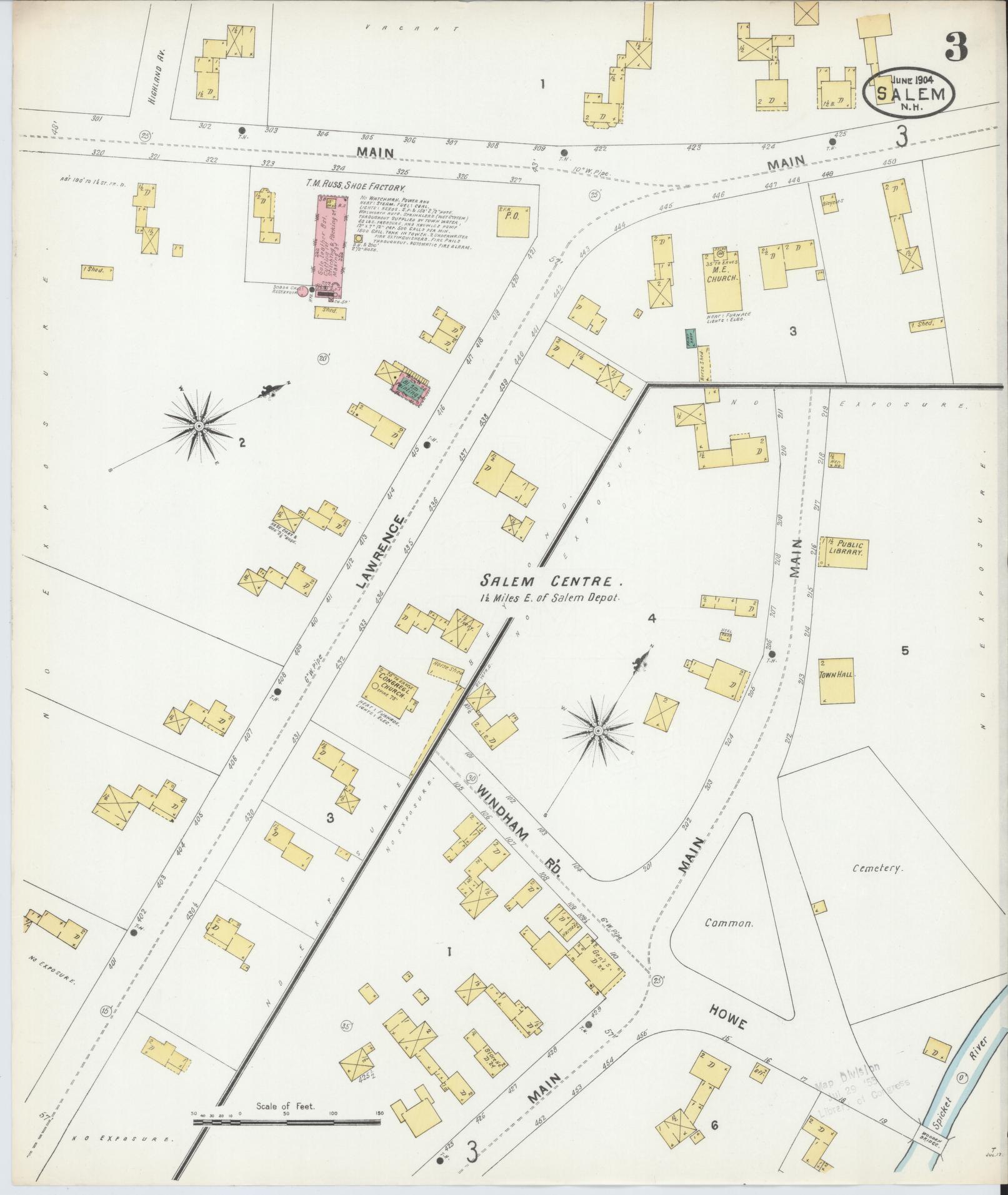 Sanborn Fire Insurance Map from Salem, Rockingham County, New Hampshire (1904), Sheet #0003 - Complete Map Set gallery image, historic Sanborn map, vintage wall art, New Hampshire New Hampshire