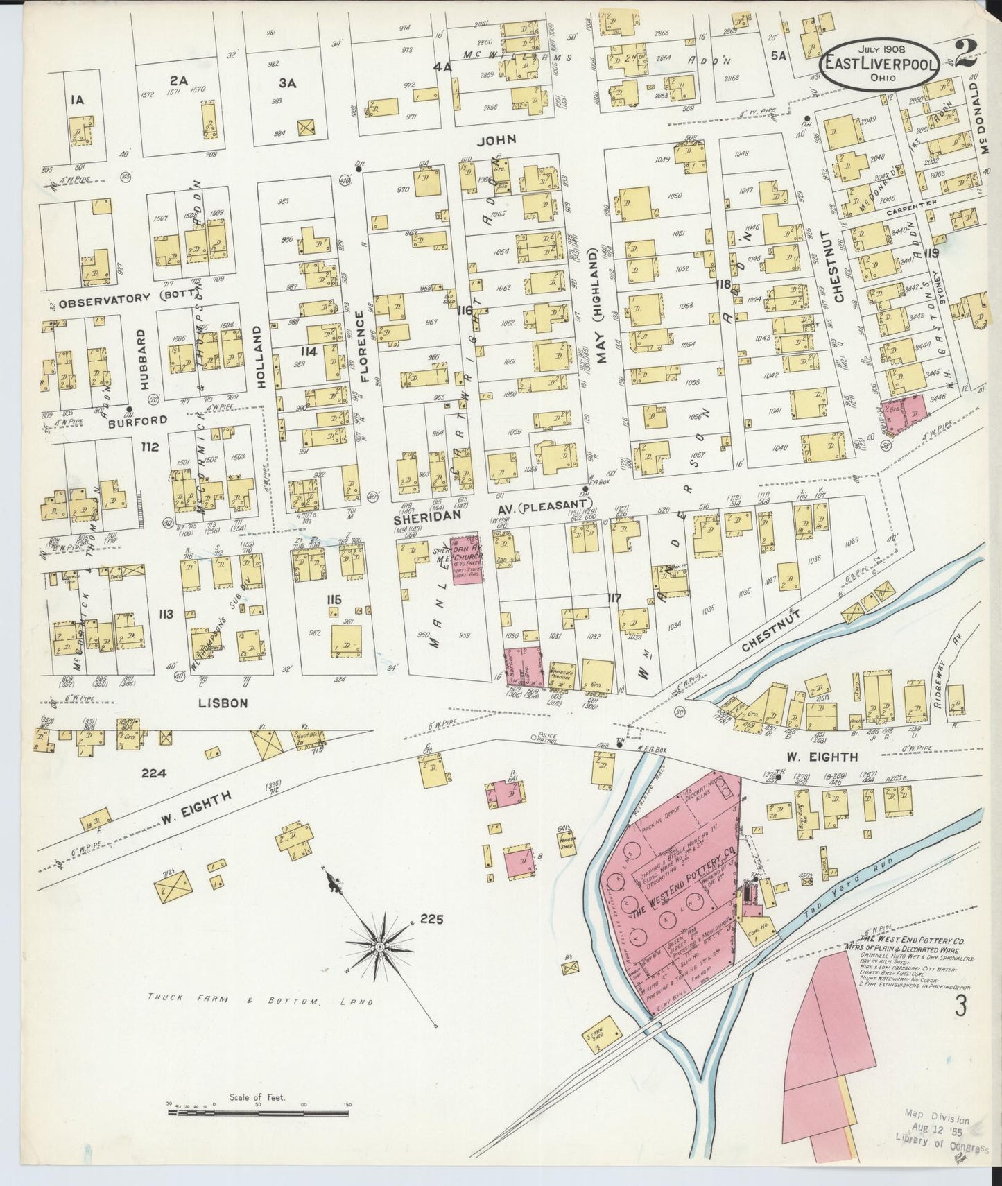Sanborn Fire Insurance Map from East Liverpool, Columbiana County, Ohio (1908), Sheet #0002 - Complete Map Set gallery image, historic Sanborn map, vintage wall art, Ohio Ohio