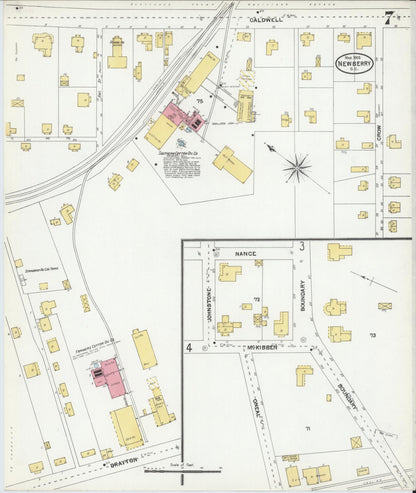 Sanborn Fire Insurance Map from Newberry, Newberry County, South Carolina (1905), Sheet #0007 - Complete Map Set gallery image, historic Sanborn map, vintage wall art, South Carolina South Carolina