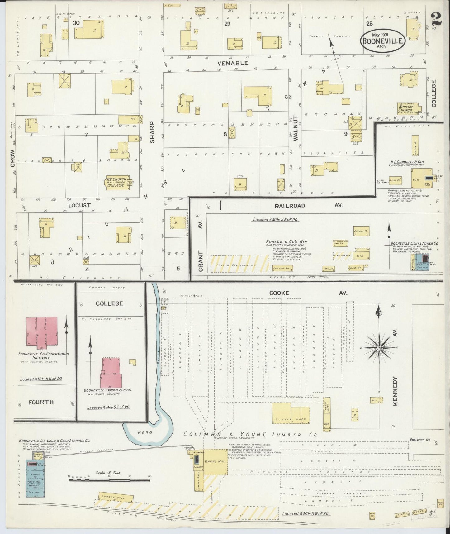 Sanborn Fire Insurance Map from Booneville, Logan County, Arkansas (1908), Sheet #0002 - Complete Map Set gallery image, historic Sanborn map, vintage wall art, Arkansas Arkansas