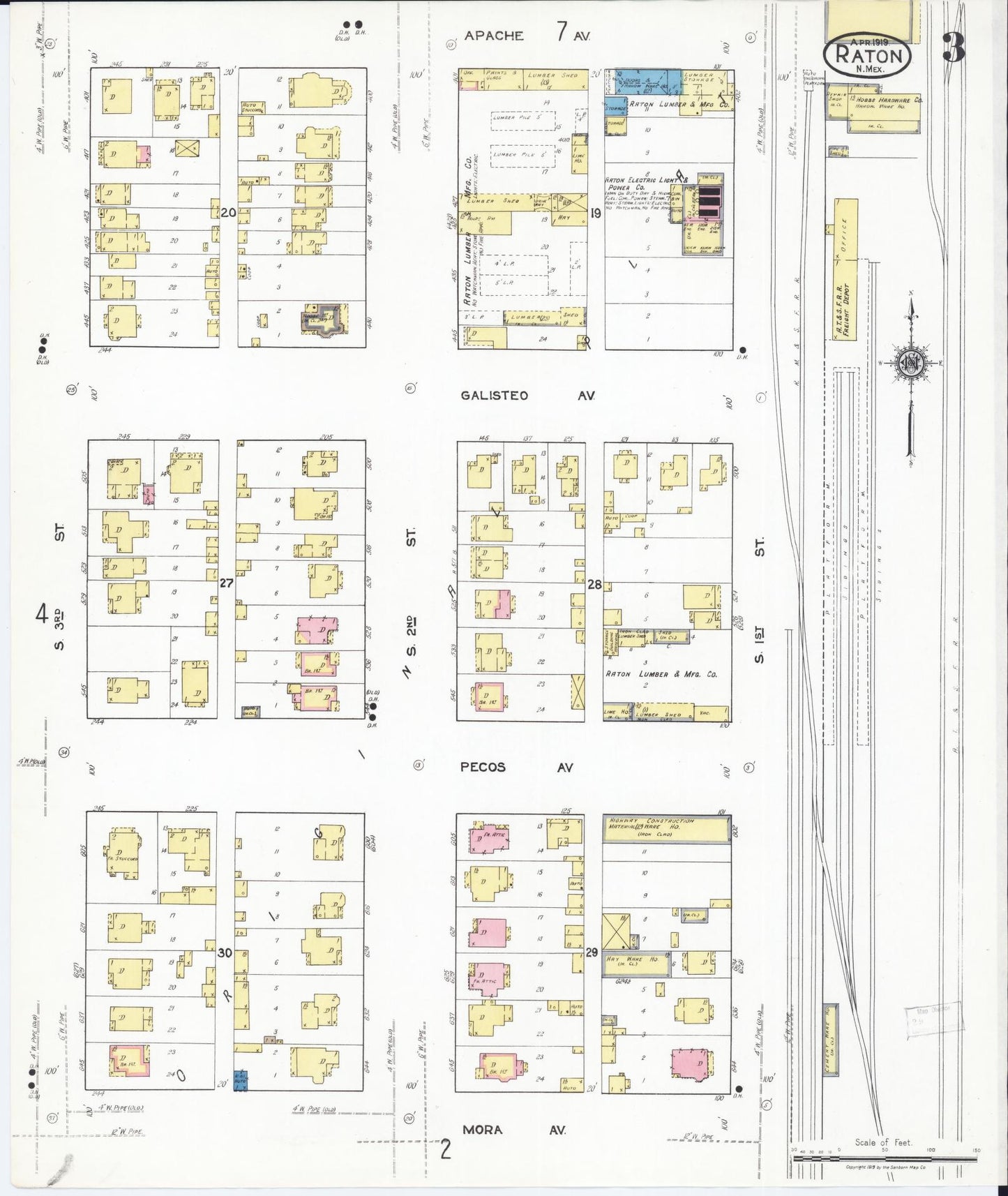 Sanborn Fire Insurance Map from Raton, Colfax County, New Mexico (1919), Sheet #0003 - Complete Map Set gallery image, historic Sanborn map, vintage wall art, New Mexico New Mexico