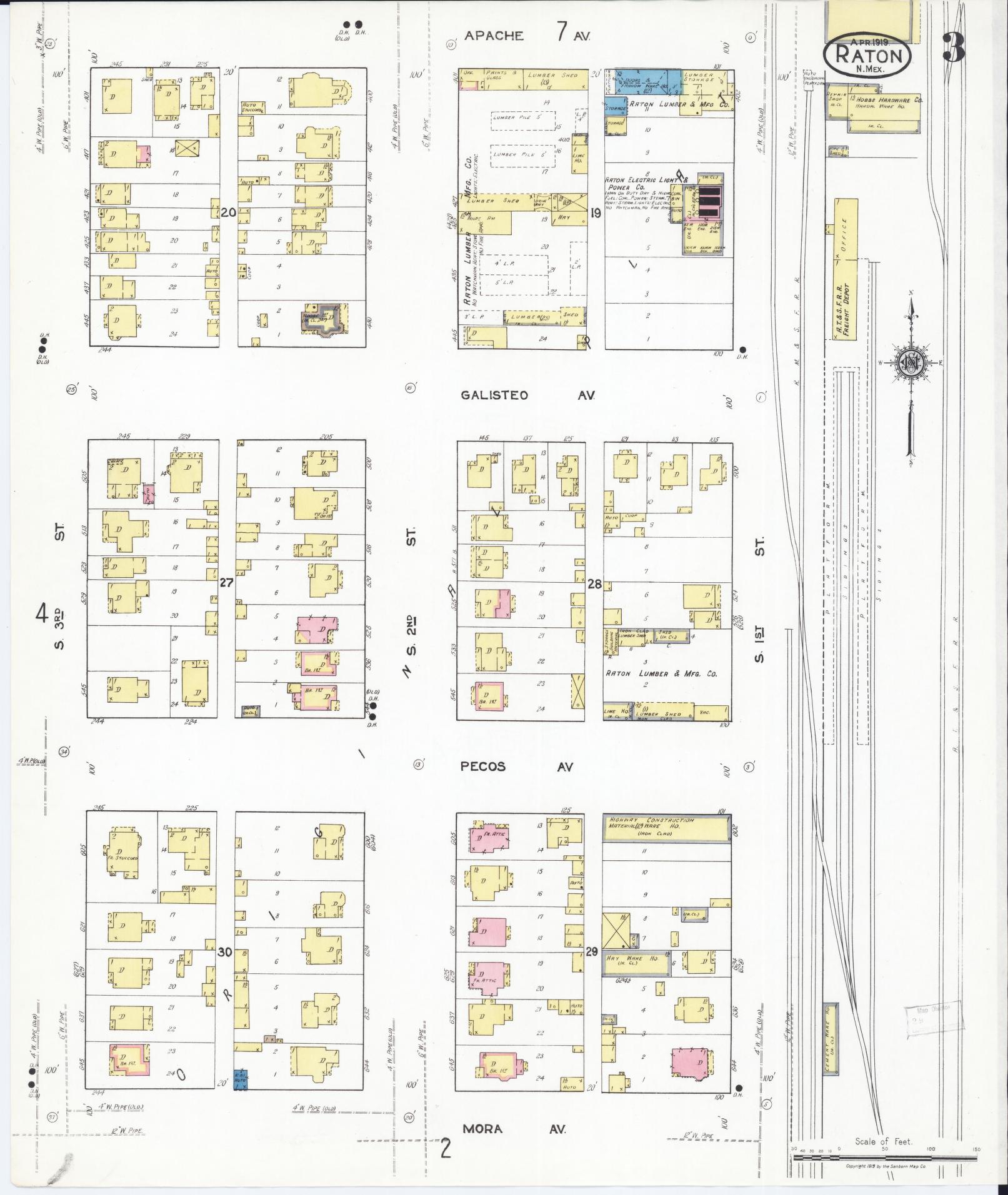 Sanborn Fire Insurance Map from Raton, Colfax County, New Mexico (1919), Sheet #0003 - Complete Map Set gallery image, historic Sanborn map, vintage wall art, New Mexico New Mexico
