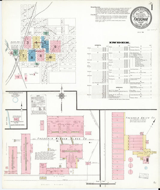 Sanborn Fire Insurance Map from Fredonia, Wilson County, Kansas (1912), Sheet #0001 - Complete Map Set gallery image, historic Sanborn map, vintage wall art, Kansas Kansas