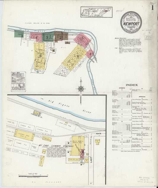 Sanborn Fire Insurance Map from Newport, Cocke County, Tennessee (1920), Sheet #0001 - Complete Map Set gallery image, historic Sanborn map, vintage wall art, Tennessee Tennessee