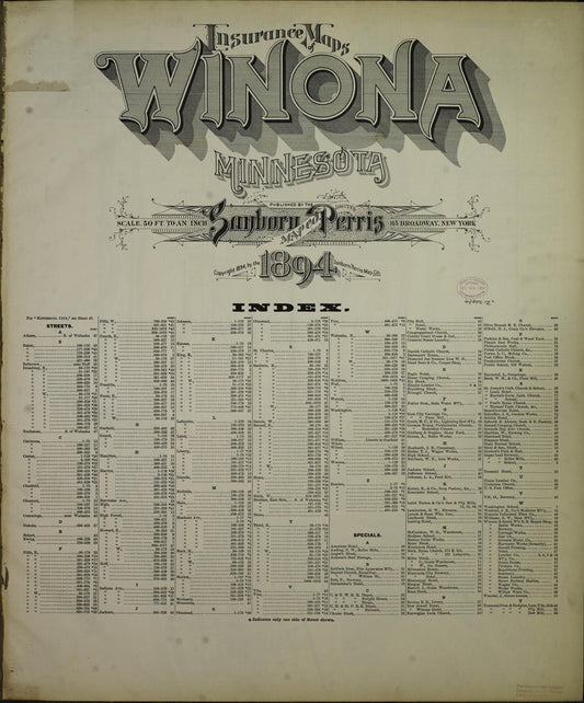 Sanborn Fire Insurance Map from Winona, Wonona County, Minnesota (1894), Sheet #0001 - Historic Sanborn Fire Insurance Map Print, vintage old map wall art, antique decor, genealogy gift, Minnesota Minnesota map