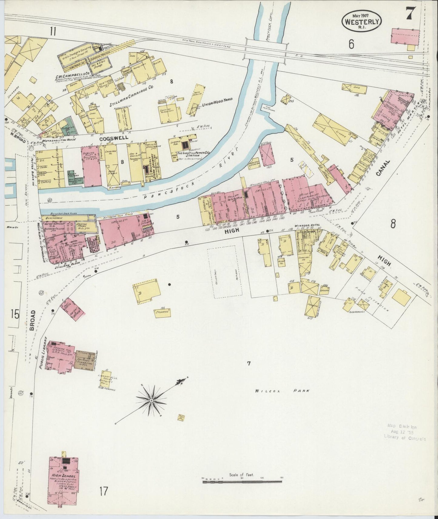 Sanborn Fire Insurance Map from Westerly, Washington County, Rhode Island (1907), Sheet #0007 - Complete Map Set gallery image, historic Sanborn map, vintage wall art, Rhode Island Rhode Island