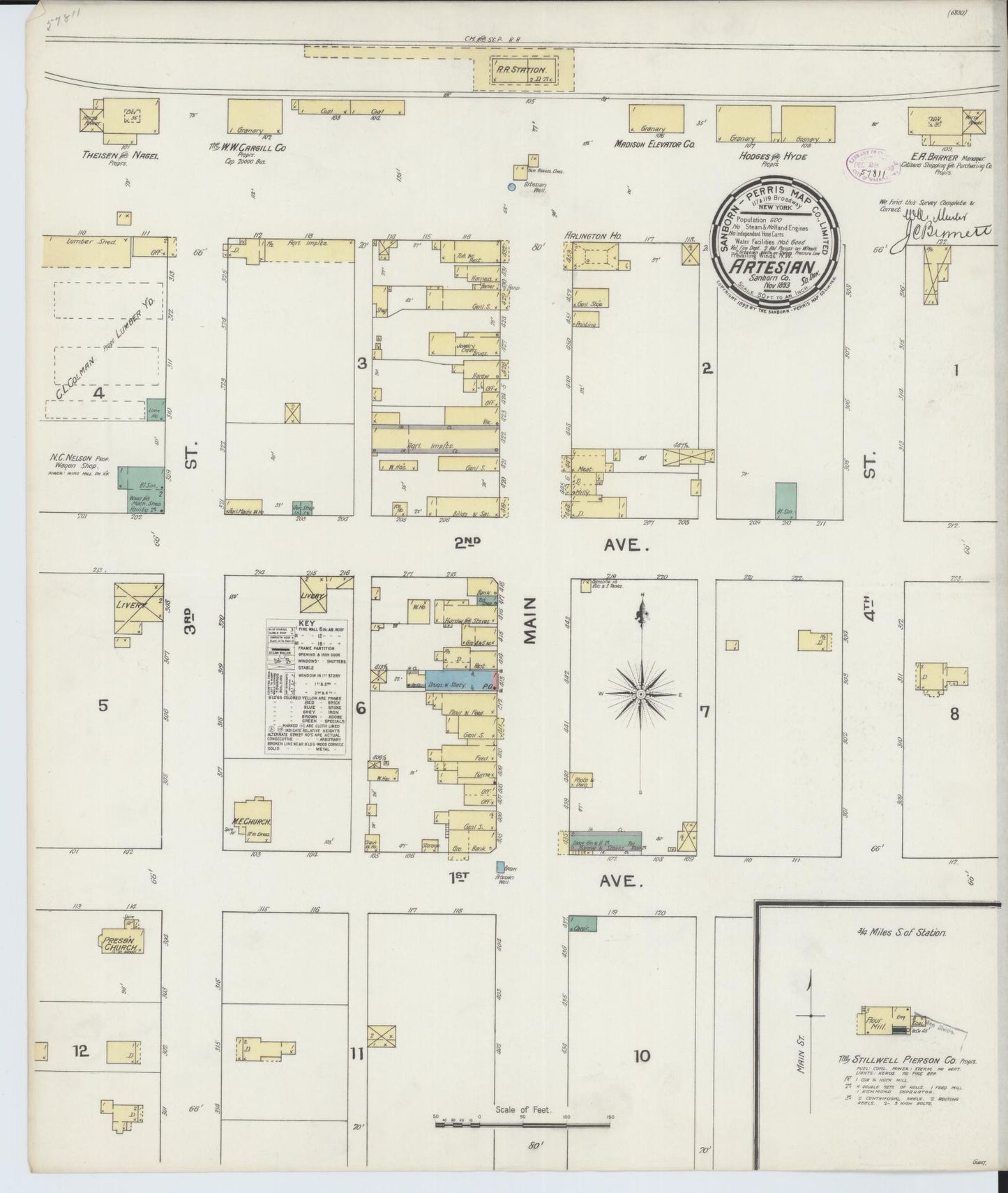 Sanborn Fire Insurance Map from Artesian, Sanborn County, South Dakota (1893), Sheet #0001 - Historic Sanborn Fire Insurance Map Print, vintage old map wall art, antique decor, genealogy gift, South Dakota South Dakota map