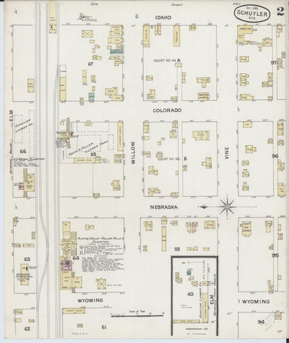 Sanborn Fire Insurance Map from Schuyler, Colfax County, Nebraska (1885), Sheet #0002 - Complete Map Set gallery image, historic Sanborn map, vintage wall art, Nebraska Nebraska