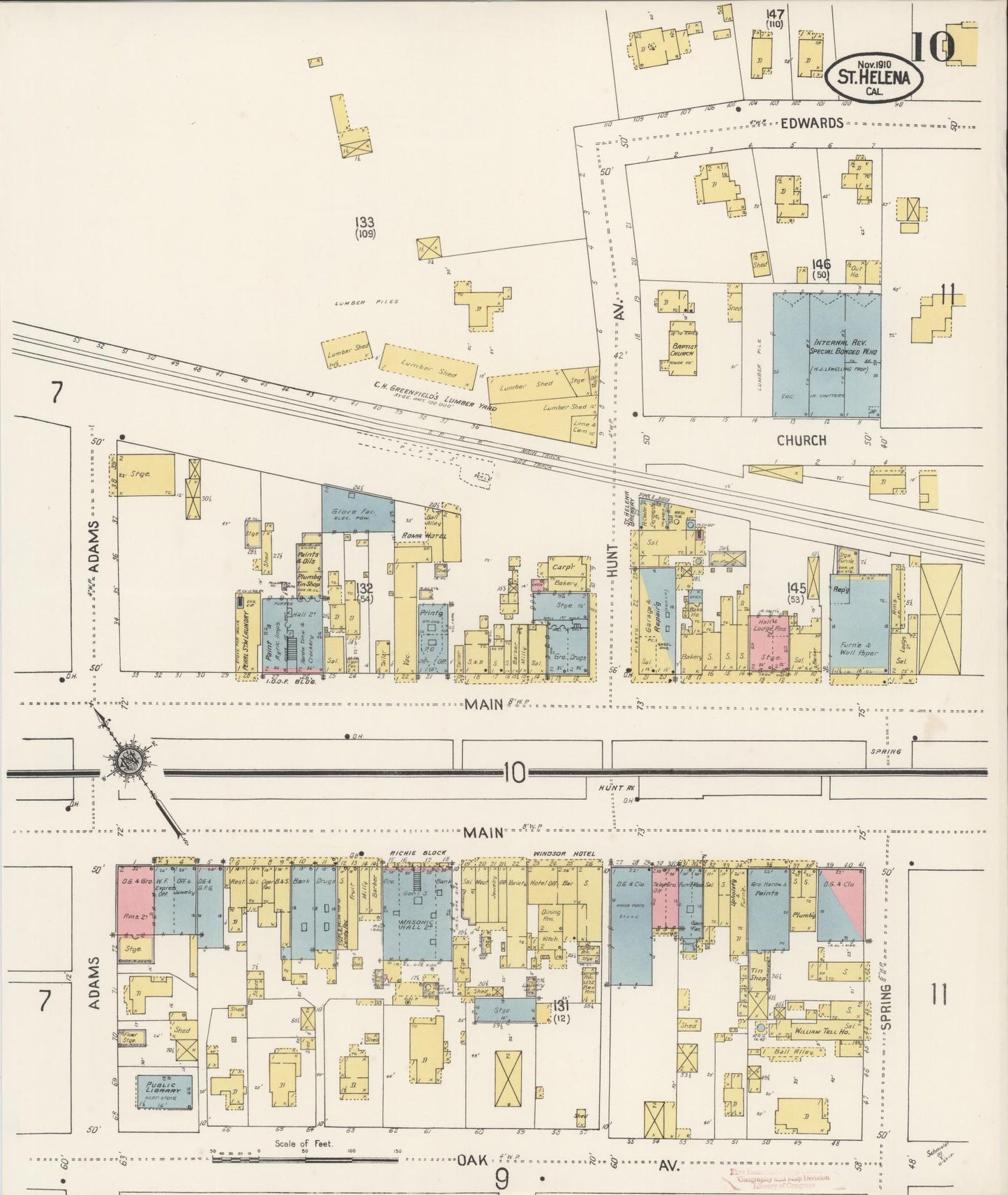 Sanborn Fire Insurance Map from Saint Helena, Napa County, California (1910), Sheet #0010 - Complete Map Set gallery image, historic Sanborn map, vintage wall art, California California