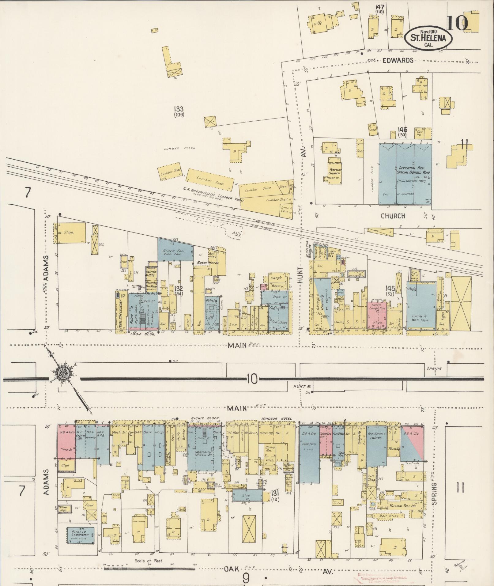 Sanborn Fire Insurance Map from Saint Helena, Napa County, California (1910), Sheet #0010 - Complete Map Set gallery image, historic Sanborn map, vintage wall art, California California