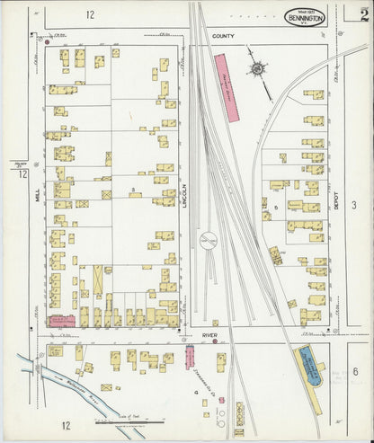 Sanborn Fire Insurance Map from Bennington, Bennington County, Vermont (1921), Sheet #0002 - Complete Map Set gallery image, historic Sanborn map, vintage wall art, Vermont Vermont