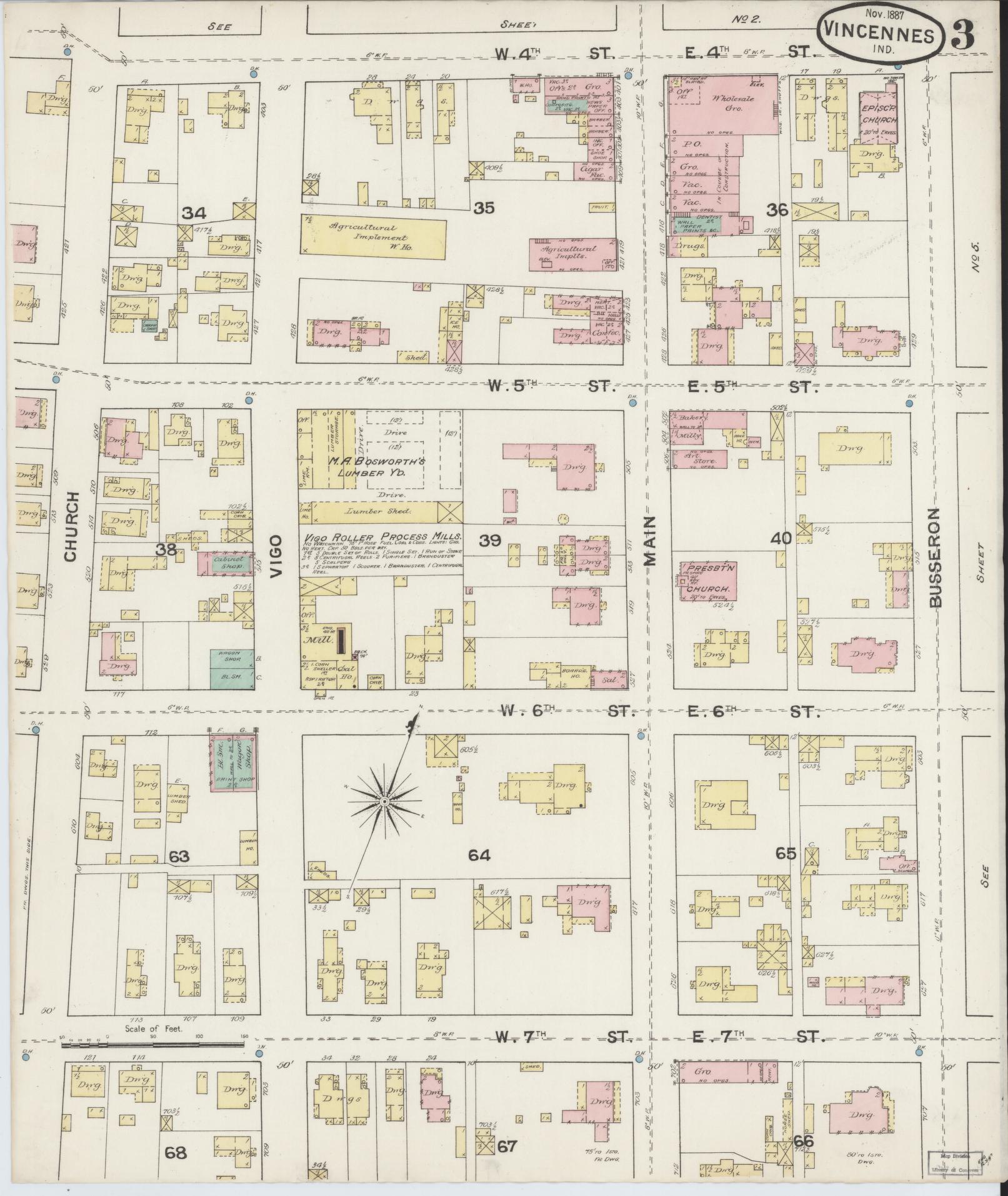 Sanborn Fire Insurance Map from Vincennes, Knox County, Indiana (1887), Sheet #0003 - Complete Map Set gallery image, historic Sanborn map, vintage wall art, Indiana Indiana
