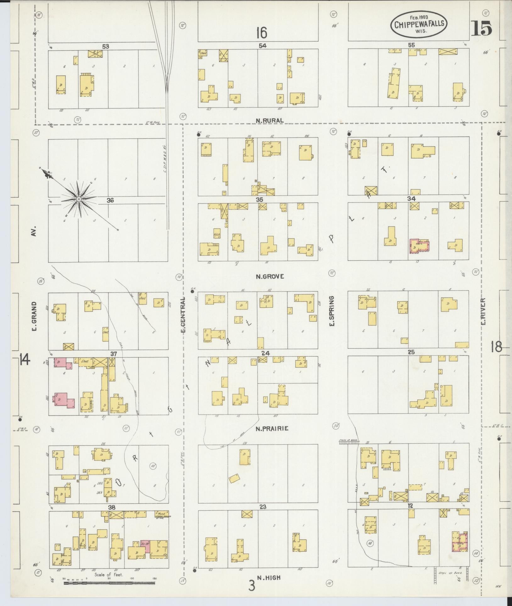 Sanborn Fire Insurance Map from Chippewa Falls, Chippewa County, Wisconsin (1903), Sheet #0015 - Historic Sanborn Fire Insurance Map Print, vintage old map wall art, antique decor, genealogy gift, Wisconsin Wisconsin map
