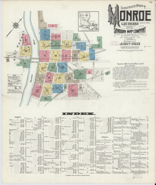 Sanborn Fire Insurance Map from Monroe, Ouachita Parish, Louisiana. (1913) – Historic Sanborn Fire Insurance Map Print