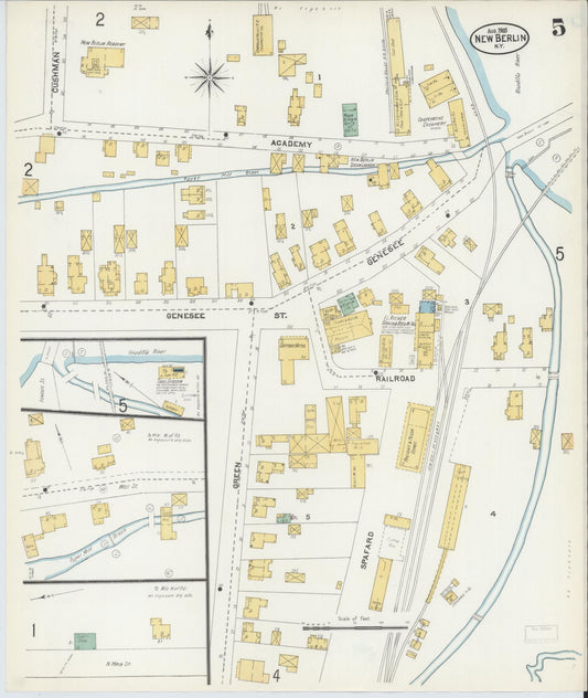 Sanborn Fire Insurance Map from New Berlin, Chenango County, New York (1905), Sheet #0005 - Historic Sanborn Fire Insurance Map Print, vintage old map wall art, antique decor, genealogy gift, New York New York map