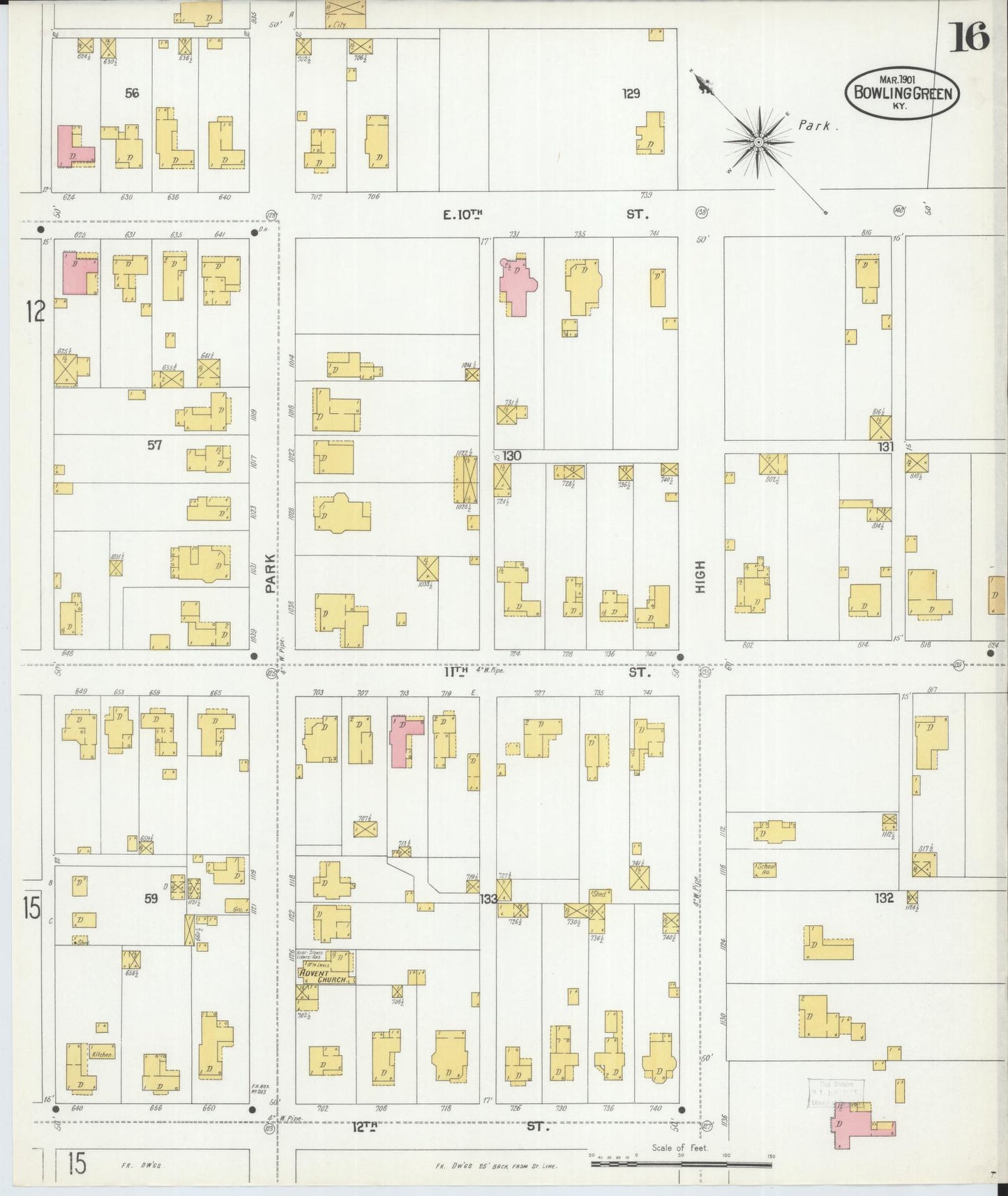 Sanborn Fire Insurance Map from Bowling Green, Warren County, Kentucky (1901), Sheet #0016 - Complete Map Set gallery image, historic Sanborn map, vintage wall art, Kentucky Kentucky